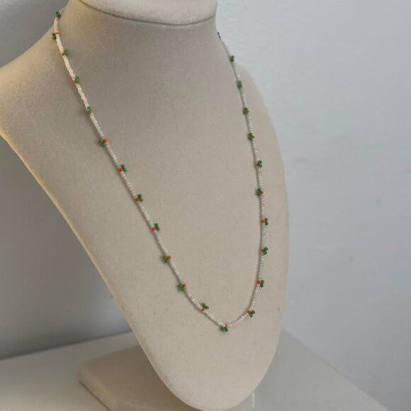 Other Jewelry - Green White Beaded Necklace Handmade Elegant Minimal Jewelry Unique Gift